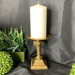 Vintage brass rams head pillar candle stick holder